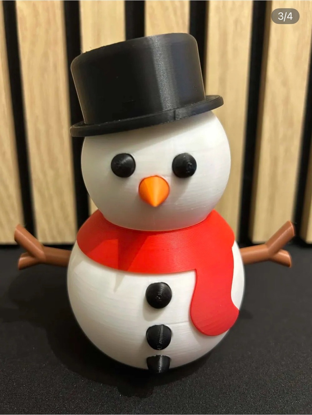 Snowman Figurine with Black Top Hat and Red Scarf 3d printed